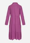 Fioletowa Koszulowa Bawełniana Sukienka o Rozkloszowanym Fasonie z Guzikami Tubia