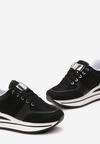Czarne Sneakersy na Platformie z Brokatową Wstawką Adelis