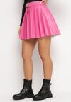 Różowa Plisowana Mini Spódnica z Paskiem z Klamrą Isabellika