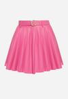 Różowa Plisowana Mini Spódnica z Paskiem z Klamrą Isabellika