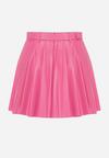 Różowa Plisowana Mini Spódnica z Paskiem z Klamrą Isabellika