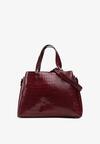 Bordowa Torebka z Lakierowanej Ekoskóry Imitującej Skórę Węża z Odpinanym Paskiem Florianna