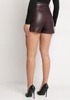 Ciemnobordowe Asymetryczne Szorty Spódnica z Ekoskóry z Dodatkowym Paskiem Horindia