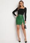 Zielona Mini Spódnica z Imitacji Skóry Clementia