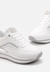 Białe Sznurowane Sneakersy na Płaskiej Podeszwie Zdobione Brokatem Gerine