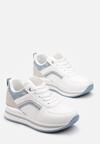 Biało-Niebieskie Sznurowane Sneakersy na Płaskiej Podeszwie Zdobione Brokatem Gerine