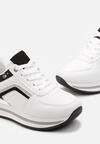 Biało-Czarne Sznurowane Sneakersy na Płaskiej Podeszwie Zdobione Brokatem Gerine