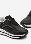 Czarne Sznurowane Sneakersy na Płaskiej Podeszwie Zdobione Brokatem Gerine