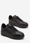 Czarne Sznurowane Sneakersy na Płaskiej Podeszwie z Imitacji Skóry Venise