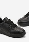 Czarne Sznurowane Sneakersy na Płaskiej Podeszwie z Imitacji Skóry Venise