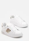 Biało-Złote Sznurowane Sneakersy z Ekoskóry Ozdobione Cyrkoniami Aloulie