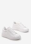 Białe Sznurowane Sneakersy o Klasycznym Fasonie na Grubej Podeszwie Cataria