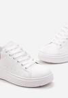 Biało-Różowe Sznurowane Sneakersy o Klasycznym Fasonie na Grubej Podeszwie Cataria