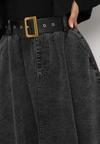 Czarna Jeansowa Spódnica Midi z Paskiem Suera