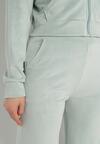 Jasnozielony Welurowy Komplet Dresowy z Krótką Bluzą i Szerokimi Spodniami Arilei