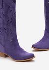Fioletowe Kozaki Kowbojki z Ekozamszu z Ozdobnym Ażurowym Wzorem Bonucci
