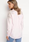 Różowa Koszula z Ozdobnymi Rękawami i Dekoltem Orlenna