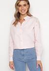 Różowa Koszula z Ozdobnymi Rękawami i Dekoltem Orlenna