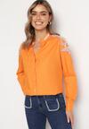 Pomarańczowa Koszula z Ozdobnymi Rękawami i Dekoltem Orlenna