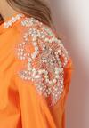 Pomarańczowa Koszula z Ozdobnymi Rękawami i Dekoltem Orlenna