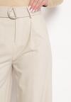 Beżowe Szerokie Spodnie i Materiałowym Paskiem z Metalową Klamrą Sintia