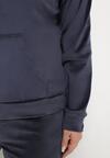 Granatowy 2-Częściowy Welurowy Komplet Dresowy ze Spodniami i Bluzą z Kapturem Bondia