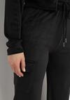 Czarny Welurowy Komplet Dresowy Bluza z Kapturem i Szerokie Spodnie Anirle