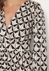 Beżowo-Czarna Sukienka Mini w Geometryczny Wzór z Gumką w Talii Viotta