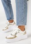Biało-Złote Sneakersy na Grubej Podeszwie z Metalicznymi Wstawkami Atilem