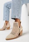 Beżowe Ażurowe Botki na Ściętym Słupku Ozdobione Wycięciami Renilva
