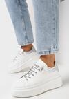 Biało-Srebrne Sneakersy z Brokatem i Biżuteryjnymi Sznurowadłami Nilirea