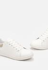 Biało-Złote Klasyczne Sneakersy z Gładkiej Ekoskóry z Brokatowym Zdobieniem Niretal