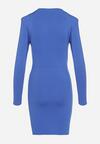 Niebieska Dopasowana Sukienka Mini z Kwadratowym Dekoltem Iceria
