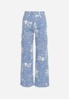 Niebieskie Jeansy z Szerokimi Nogawkami z Bielonym Wzorem i Wysokim Stanem Junikova