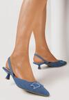 Niebieskie Sandały na Niskim Obcasie ze Szpiczastym Noskiem i Metalową Klamrą Larnie
