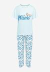 Jasnoniebieski Komplet Piżamowy z Długimi Spodniami w Cętki Szortami i Koszulką z Nadrukiem Terime