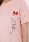 Różowy Komplet Piżamowy Koszulka z Nadrukiem i Szorty z Falbanką Sylvoria