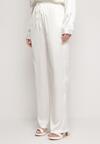 Białe Szerokie Spodnie z Metalicznym Wzorem w Cienkie Paski Kleriame
