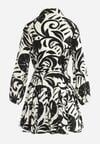 Czarna Rozkloszowana Sukienka Mini z Paskiem Zdobiona Abstrakcyjnym Wzorem Frelia