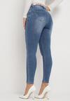 Niebieskie Jeansy Skinny z Efektem Push-Up z Materiałowym Paskiem w Serca Gerolia