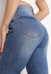 Granatowe Elastyczne Jeansy Skinny Push Up z Przedarciami Egenna