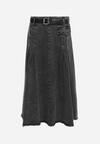 Czarna Jeansowa Spódnica o Rozkloszowanym Fasonie z Paskiem Firlana