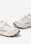 Białe Buty Sportowe z Ekoskóry na Rzep i Sznurowanie na Podeszwie z Wycięciami Pelerna