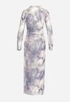 Fioletowo-Beżowa Dopasowana Sukienka Maxi z Przeźroczystego Materiału z Wycięciem Olerai