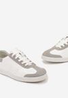 Białe Sznurowane Sneakersy ze Skóry z Ozdobnymi Przeszyciami Norina