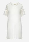 Biała Sukienka Mini o Luźnym Kroju ze Wstawkami z Koronki Jolenia
