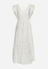 Biała Koronkowa Sukienka Maxi o Rozkloszowanym Fasonie z Falbankami Wilea