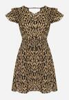 Brązowo-Czarna Rozkloszowana Sukienka Mini z Trójkątnym Dekoltem Oplentta