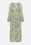 Zielona Sukienka Maxi z Gumką w Pasie w Mozaikowy Wzór Quirela