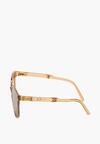 Brązowe Duże Okulary Przeciwsłoneczne z Metalicznym Detalem Tweeda
